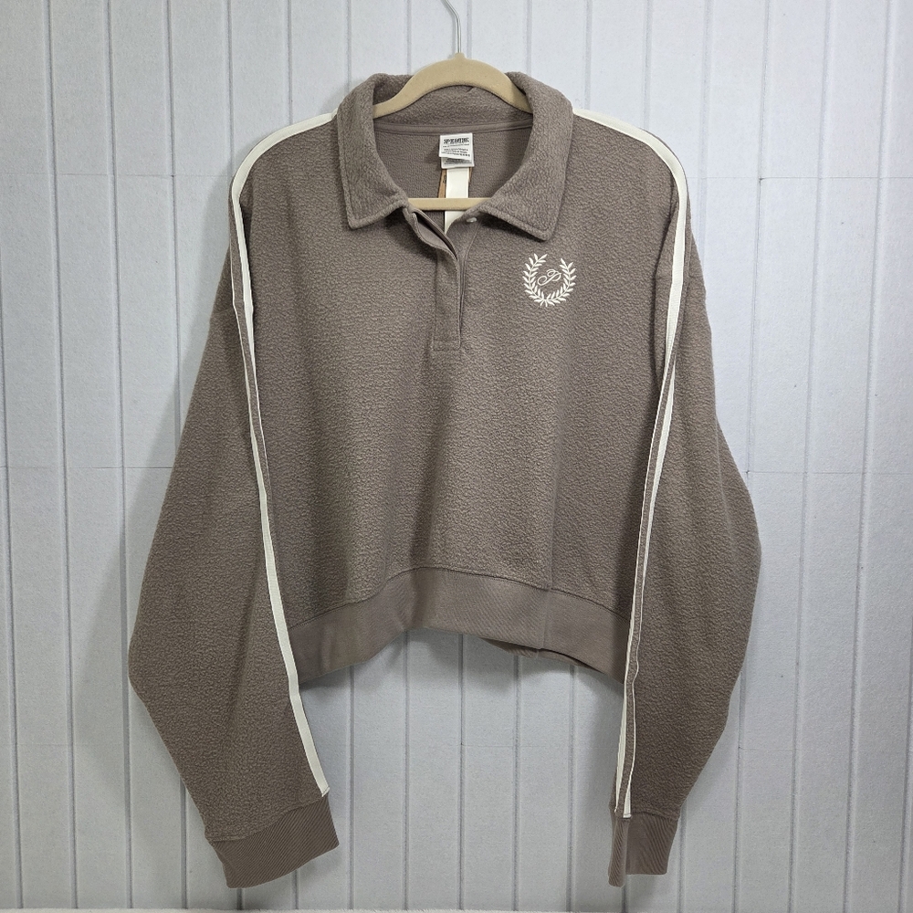 PINK Victoria's Secret Brown Fleece Cropped Pullover XXL - Picture 2 of 11